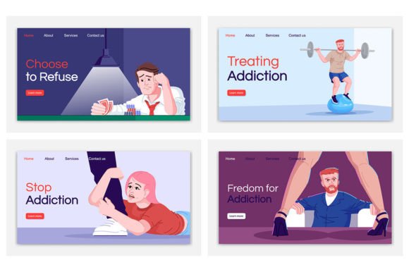Addiction Landing Page Template Set Graphics