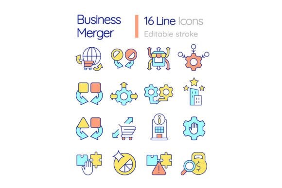 Business Merger and Consolidation Icons Graphics Review