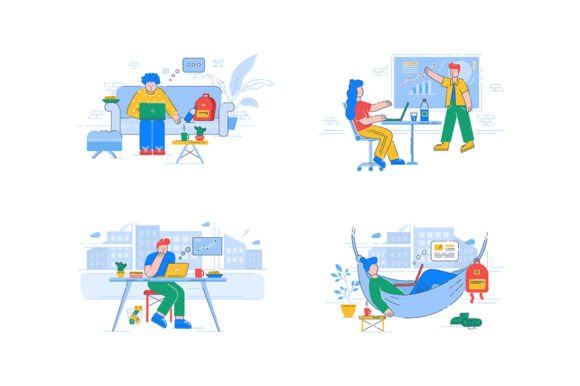 Coworking Svg Color Illustrations Set: Graphics and Illustrations Review