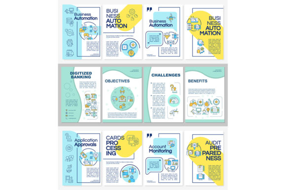 Digitized Banking Brochure Template Set: Professional Graphics for Editorial Use
