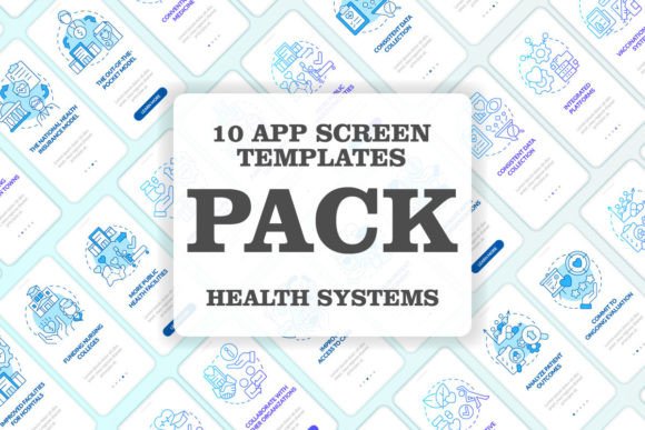 Health System Mobile App Screen Bundle Graphics for Editorial Templates