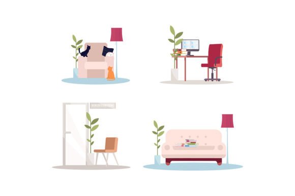 House and Office Interior Illustrations Graphics Review