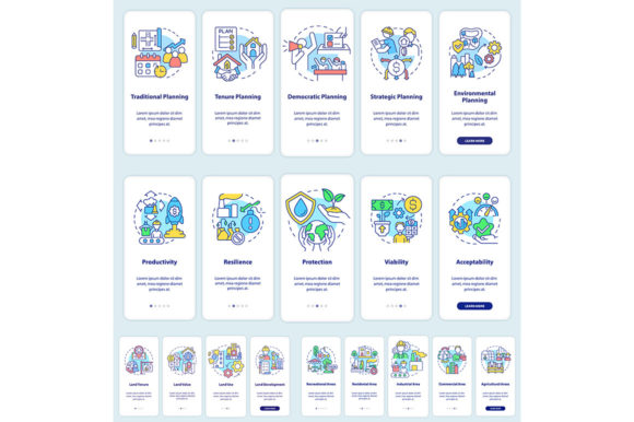 Land Management Mobile App Screen Set Graphics for Graphic Templates