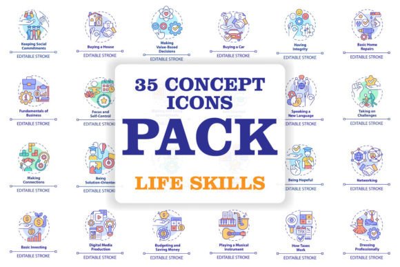 Life Skills Concept Svg Icons Bundle for Graphics and Icons