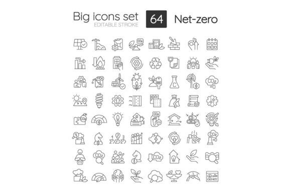 Net Zero Strategies Svg Linear Icon Set Graphics and Icons