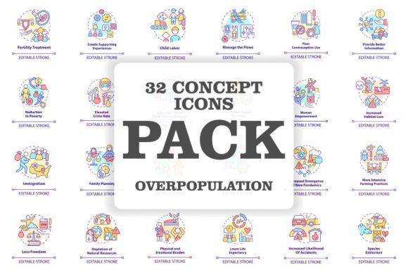 Overpopulation Svg Concept Icons Set for Graphics and Icons