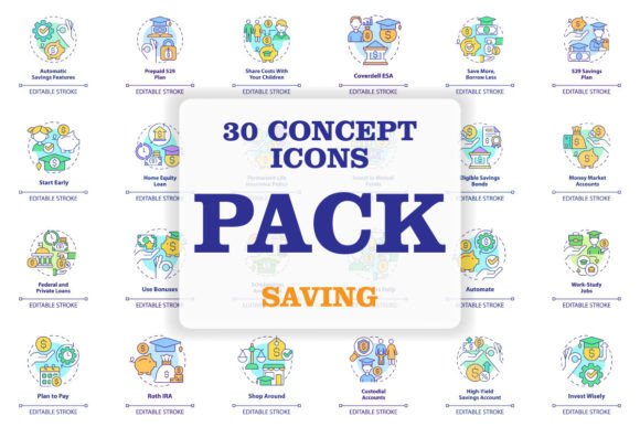 Saving for Education Concept Icons Set