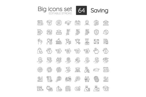Saving Linear Icons Set. Financial Funds Graphics and Icons
