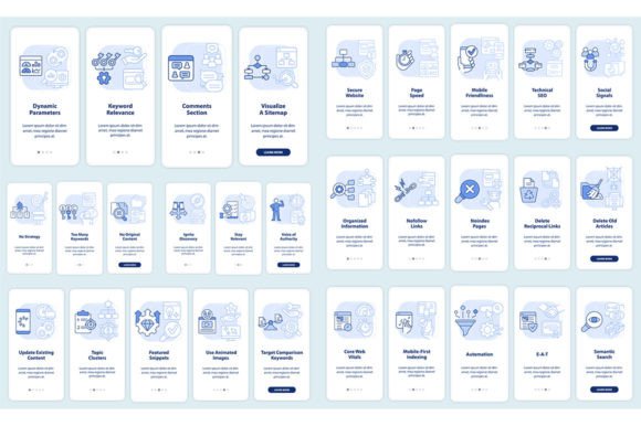 SEO Optimization Mobile App Screen Set Graphics