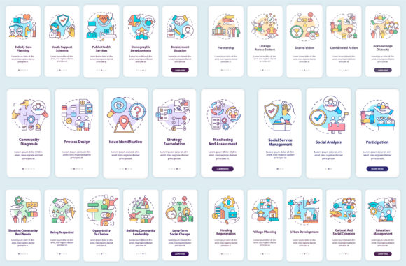 Social Planning Mobile App Screen Set Graphics & Graphic Templates Review