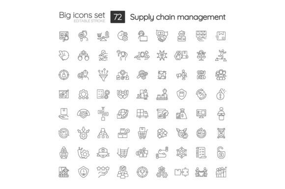 Supply Chain Management Linear Icons Set for Graphics and Icons