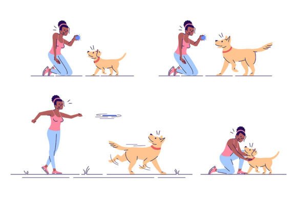 Woman Playing with Dog Svg Illustrations Graphics